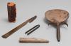 Cosmetic set of Ancient kohl tube with applicator and tweezers, razor, mirror and sharpening stone