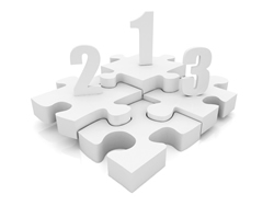 3D image of a puzzle with the numbers 1, 2 and 3